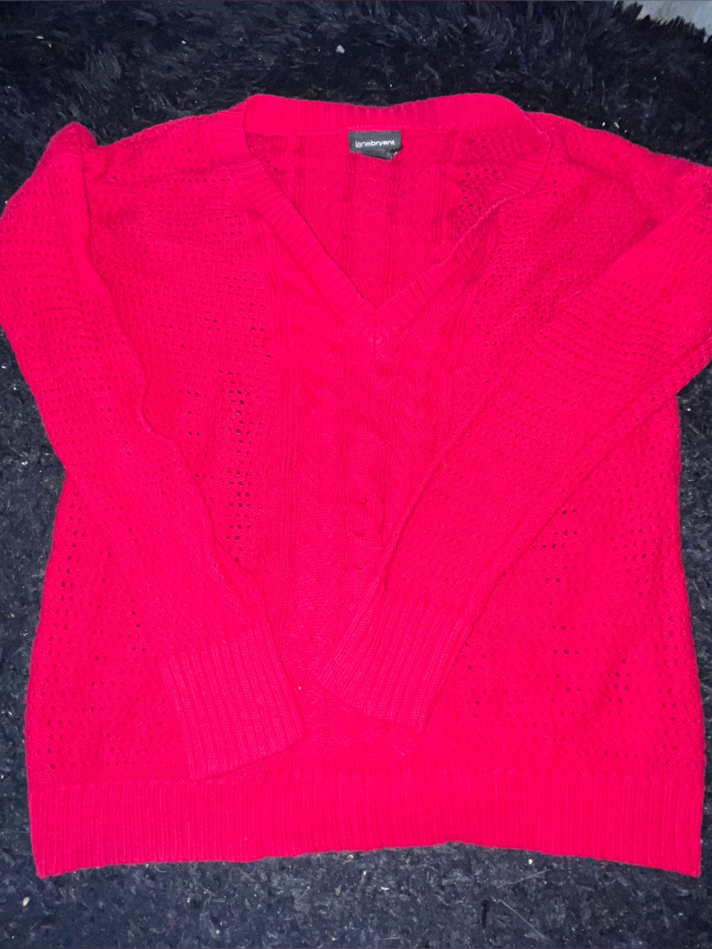 Lane Bryant red open crochet-knit long-sleeve top